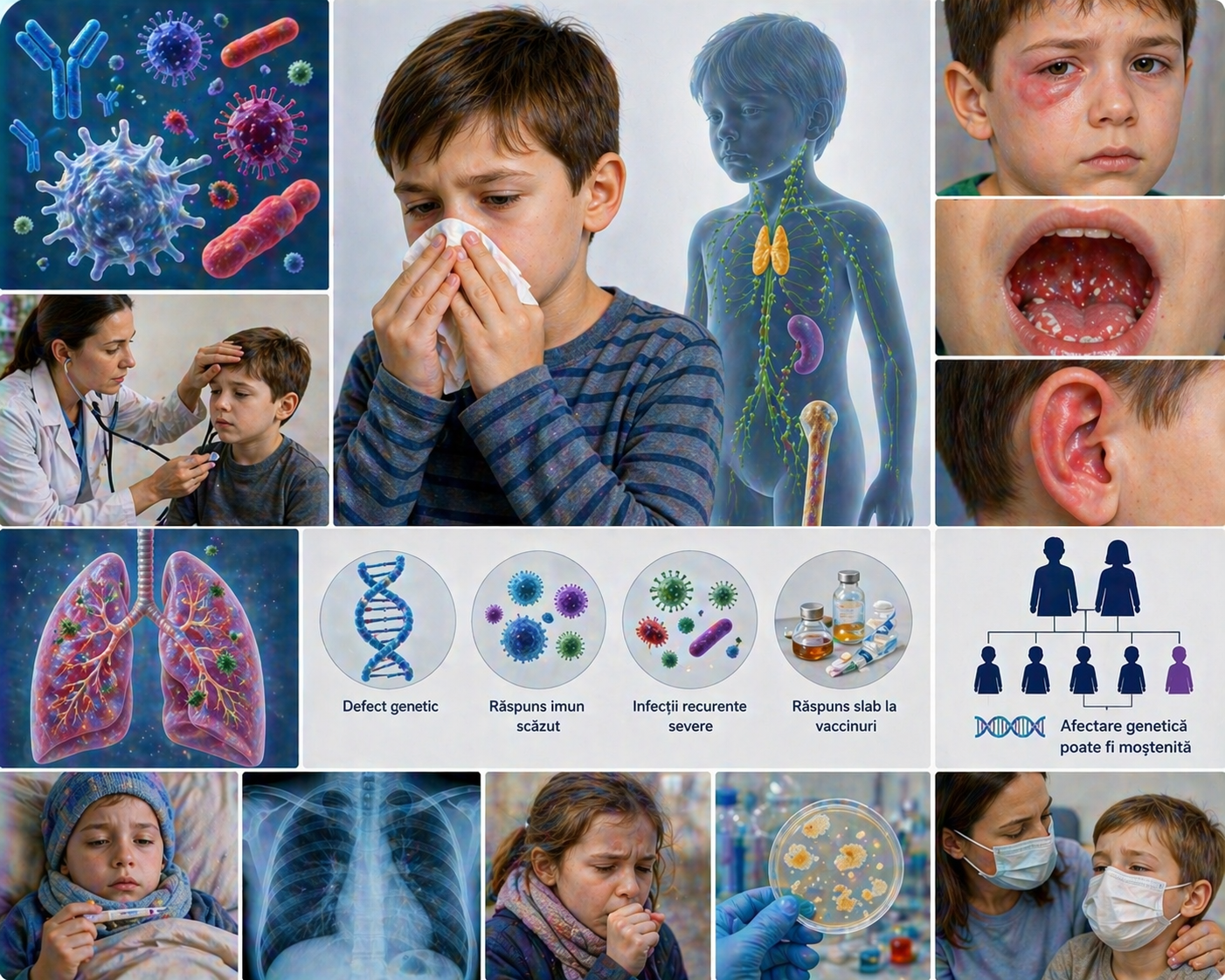 Ilustratie medicala imunodeficienta primara cu defect genetic si infectii recurente la copil