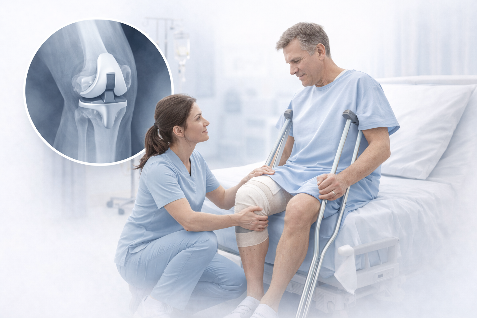 recuperare dupa operatie ortopedica pacient cu kinetoterapeut exercitii dupa proteza genunchi